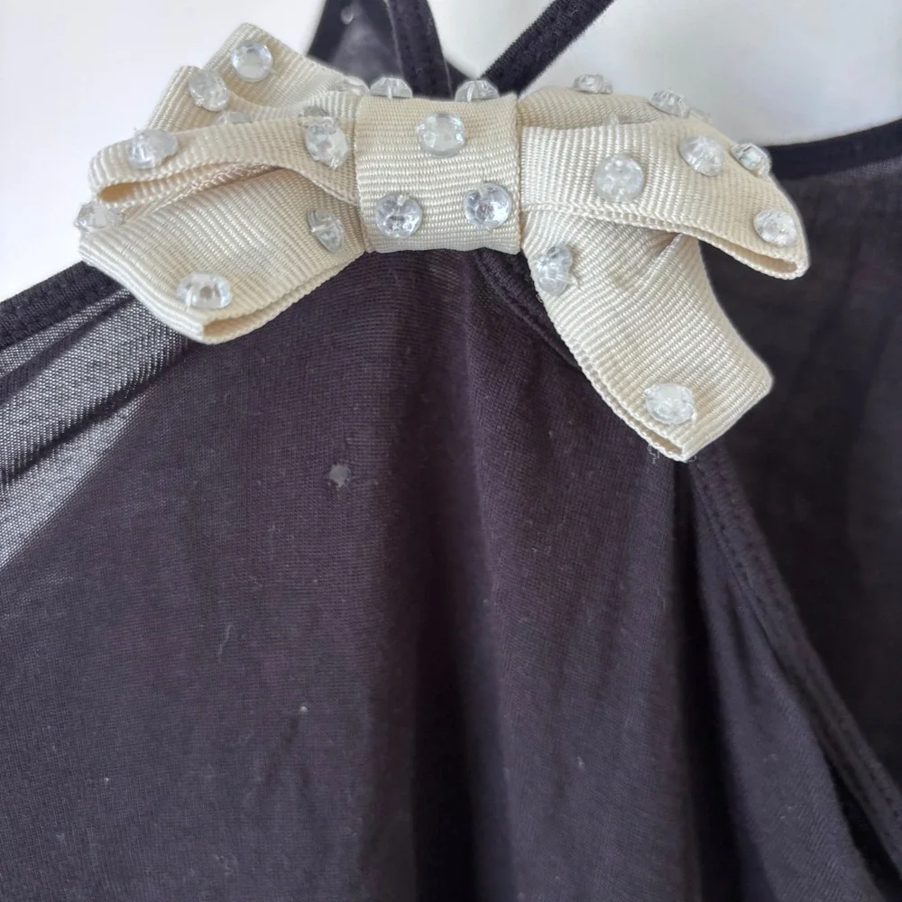 Vintage Free People Y2K Black Bow Rhinestone‎ Swing Tank Size Small